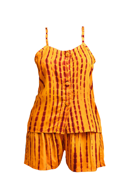 MALAKA SET JAUNE | Ensemble 3 pièces : Débardeur + short + kimono court