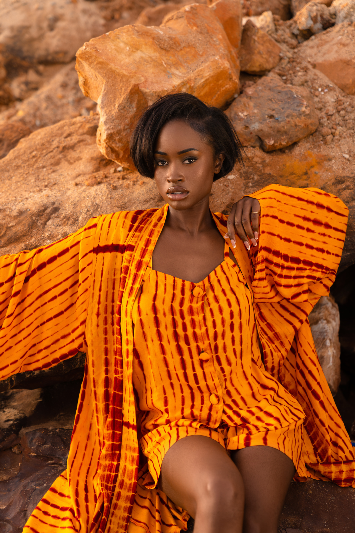 MALAKA SET JAUNE | Ensemble 3 pièces : Débardeur + short + kimono court