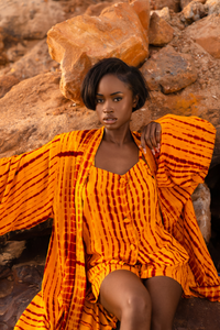 MALAKA SET JAUNE | Ensemble 3 pièces : Débardeur + short + kimono court