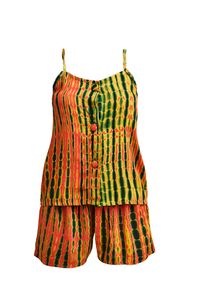 MALAKA SET ORANGE | Ensemble 3 pièces : Débardeur + short + kimono court