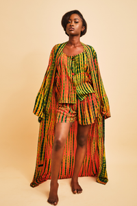 MALAKA SET ORANGE | Ensemble 3 pièces : Débardeur + short + kimono court