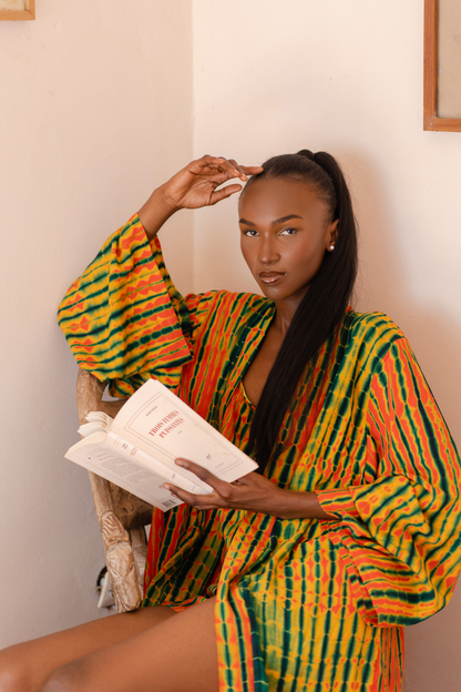 MALAKA SET ORANGE | Ensemble 3 pièces : Débardeur + short + kimono court