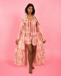 MALAKA SET ROUGE/ROSE | Ensemble 3 pièces : Débardeur + short + kimono court