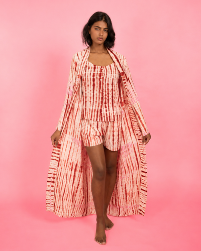 MALAKA SET RED/PINK | 3-Piece Set: Tank Top + Shorts + Short Kimono