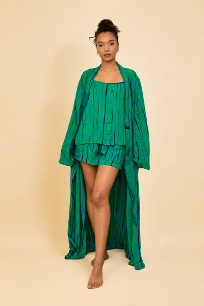 MALAKA SET VERT | Ensemble 3 pièces : Débardeur + short + kimono court
