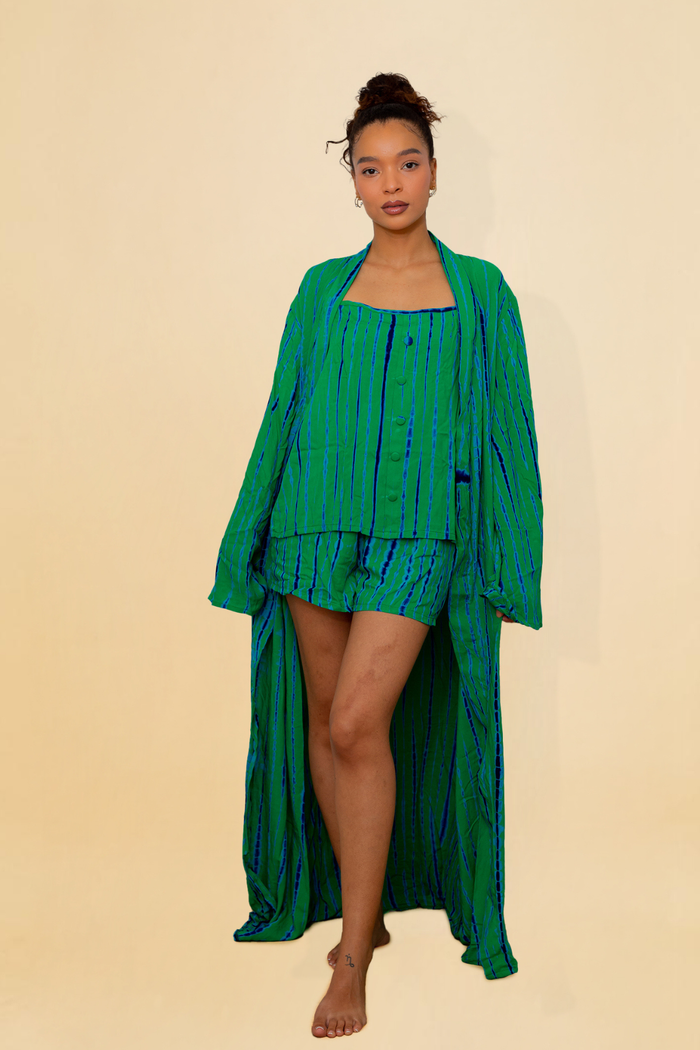 MALAKA SET VERT | Ensemble 3 pièces : Débardeur + short + kimono court