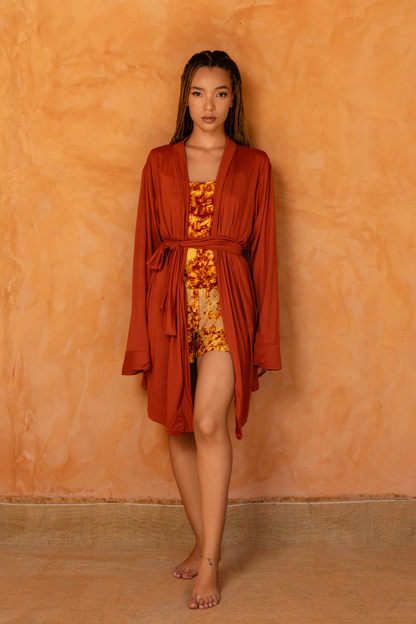 SIRA SET Orange | Ensemble 3 pièces : Débardeur + short + kimono court