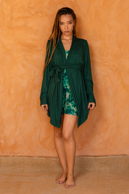 SIRA SET Vert | Ensemble 3 pièces : Débardeur + short + kimono court