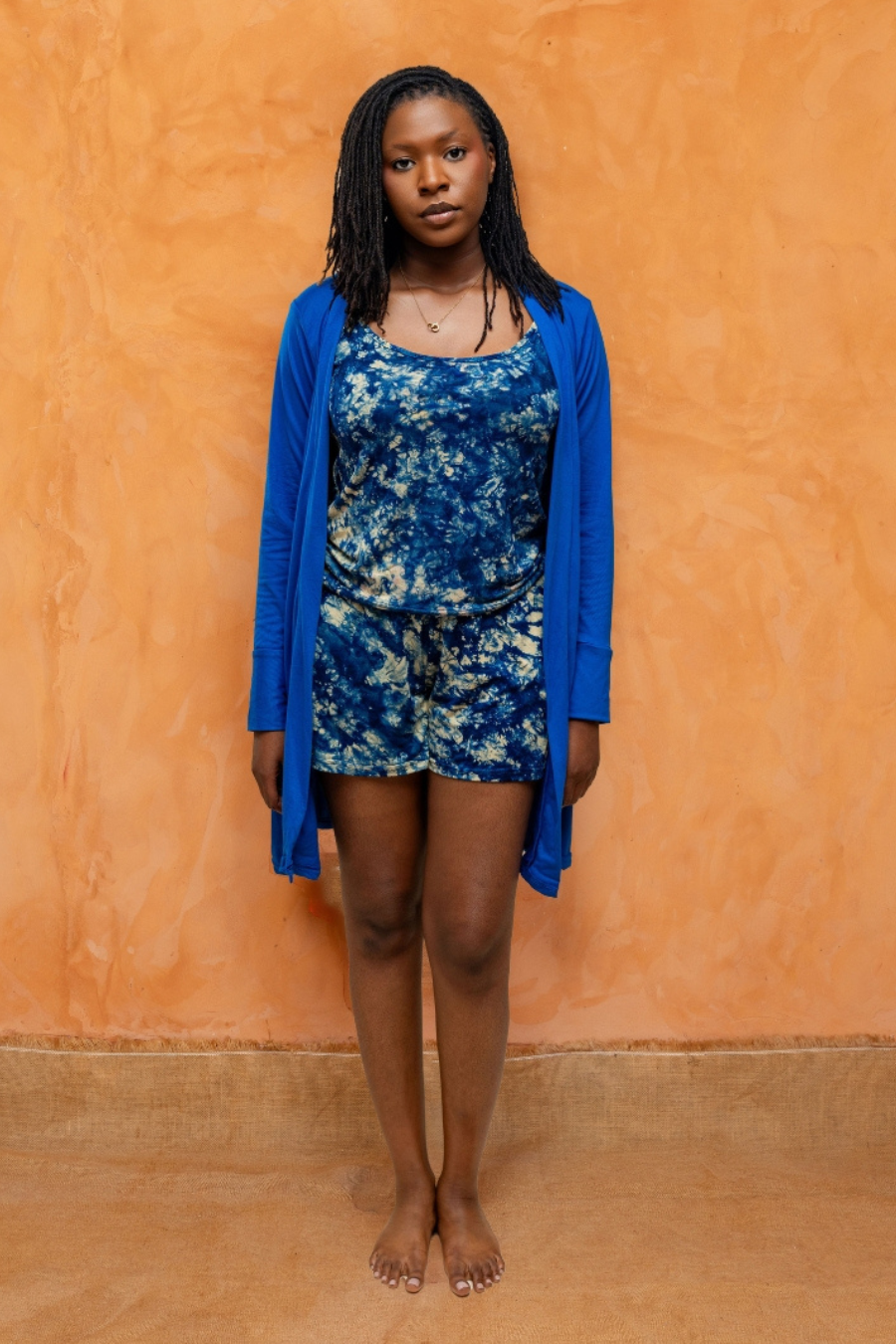 SIRA SET BLEU | Ensemble 3 pièces : Débardeur + short + kimono court