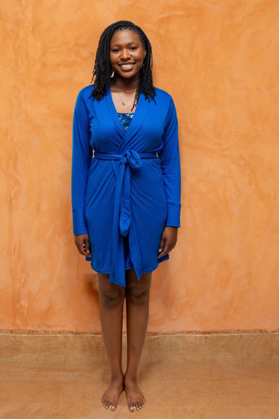 SIRA SET BLEU | Ensemble 3 pièces : Débardeur + short + kimono court