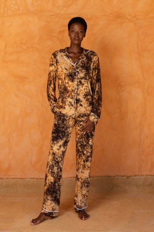 TIOSAN SET MARRON | Ensemble chemise et pantalon de pyjama