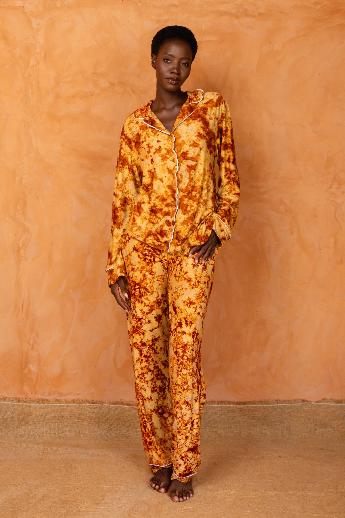 TIOSAN SET ORANGE | Ensemble 2 pièces : Chemise + pantalon
