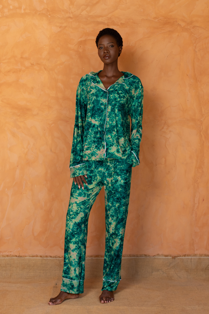 TIOSAN SET VERT | Ensemble chemise et pantalon de pyjama