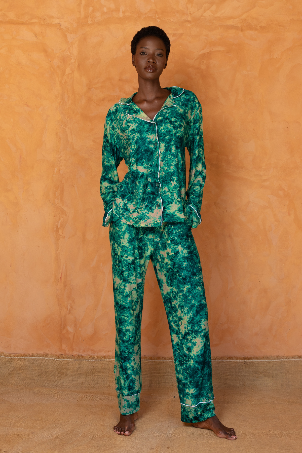 TIOSAN SET VERT | Ensemble chemise et pantalon de pyjama