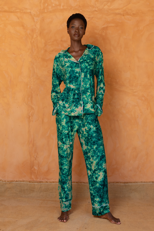 TIOSAN SET VERT | Ensemble chemise et pantalon de pyjama